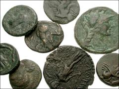 Lot of nine ATTICA Æ. Athens. Æ 13mm. Circa 350-262 BC. Head of Athena right / Two owls within olive wreath. BMC Attica 209 // Same / Owl standing right in wreath. BMC Attica 229 // Same. Æ 15mm. Same