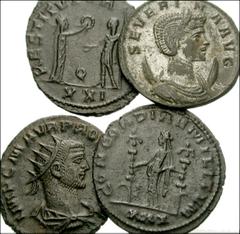 Lot of four Roman Imperial antoniniani. Severina. Cyzicus. RIC V 18 // Probus. Antioch, 1st officina. RIC V 921 // Aurelian. Antioch, 4th officina. RIC V 386 // Severina. Rome, 4th officina. RIC V 4. 