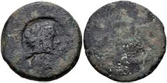 Greek SICILY, Akragas. Punic occupation. Circa 405–392 BC. Countermark on uncertain Æ Hemilitron (27mm, 13.30 g). Uncertain type, c/m: head of Herakles right, wearing lion skin, within incuse circle /