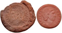 Counterfeiters' Molds and Dies ROMAN IMPERIAL. 4th Century AD. Terracotta counterfeiter's mold (32mm, 5.44 g). Part of a mold for casting coins, impressed on one side with an obverse of an Alexandria 