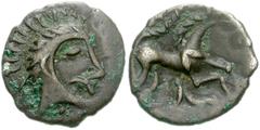 CELTIC BRITAIN, Iceni. Mid-Late 1st Century BC. AR Unit (13mm, 1.27 g, 3h). Face right / Horse right; quadrate design below. Van Arsdell 790-1; SCBC 434. VF, light encrustation over find patina. Van A