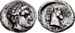 Greek SELEUKID EMPIRE. Antiochos I Soter. 281-261 BC. AR Diobol (12mm, 1.15 g, 6h). Uncertain Mint 26, associated with Aï Khanoum (Kritt's 'Mint C'). Struck circa 281 BC. Diademed and horned head of S