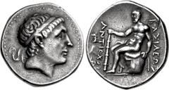 Greek SELEUKID EMPIRE. Antiochos II Theos. 261-246 BC. AR Tetradrachm (29mm, 17.00 g, 12h). Phokaia mint. Diademed head of Antiochos I right / Herakles seated left on rock draped with lion skin, placi