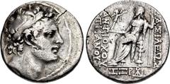 Greek SELEUKID EMPIRE. Posthumous Issues of Antiochos IV. 146/5 BC. AR Tetradrachm (27mm, 15.90 g, 12h). Antioch on the Orontes mint. Dated SE 167 (146/5 BC). Diademed head right / Zeus Nikephoros sea