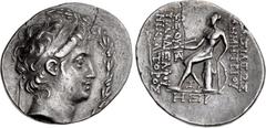 Greek SELEUKID EMPIRE. Demetrios II Nikator. First reign, 146-138 BC. AR Tetradrachm (32mm, 16.36 g, 11h). Antioch on the Orontes mint. Dated SE 168 (145/4 BC). Diademed head right within wreath / Apo