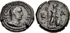 Roman Provincial EGYPT, Alexandria. Balbinus. AD 238. Potin Tetradrachm (23.2mm, 13.83 g, 12h). Dated RY 1 (AD 238). Laureate, draped, and cuirassed bust right / Athena standing facing, head left, hol