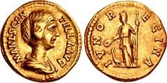 Roman Imperial Manlia Scantilla. Augusta, AD 193. AV Aureus (19mm, 6.62 g, 6h). Rome mint. Struck under Didius Julianus. MANL SCAN TILLA • AVG, draped bust right, wearing hair waved in two ridges and 