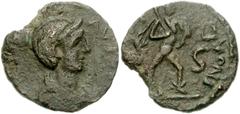 LAKONIA, Lakadaimonia (Sparta). Salonina. 253-268 AD. Æ 6 Assaria (23mm, 7.38 g, 5h). Diademed and draped bust right / Statue of Hermes Agoraios right, with winged feet, wearing cape; to left AC monog