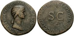 Agrippina Senior. Wife of Germanicus, AD 5-33. Æ Sestertius (35mm, 27.47 g). Rome mint? Struck under Claudius, circa AD 50-54. Draped bust right / TI CLAVDIVS CAESAR AVG GERM P M TR P IMP (sic!), Larg