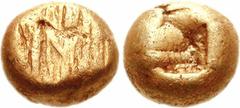 IONIA, Uncertain. Circa 650-600 BC. EL Hemihekte – 1/12 Stater (1.14 g). Milesian standard. Striated type. Flattened striated surface / Incuse punch. Wiedauer 9; Traité I 13; SNG Kayhan 681. VF. SECTI