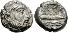 PHOENICIA, Arados. Circa 348/7-339/8 BC. AR Stater (8.20 g, 3h). Laurate head of male deity (Baal-Arvad, or Melkart) right / Phoenician pentekonter right on waves; figure at prow; “MAA” in Phoenician 