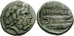 KORKYRA, Korkyra. Roman rule. Circa 229-48 BC. Æ 21mm (8.40 g, 1h). Philonidas, magistrate. Laureate head of Poseidon right / Trireme left; FILONIDAS above. SNG Evelpidis 1985-1988; SNG Copenhagen 239