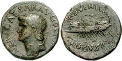 Nero. AD 54-68. Æ As (24mm, 9.16 g, 5h). Patrae mint in Achaia. Struck AD 66/7. Radiate head left / ADVENTVS AVGVSTI, quinquereme with ten oarsmen left; C P above. BCD Peloponnesos 548.2 (this coin); 