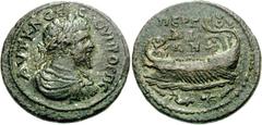Septimius Severus. AD 193-211. Æ 35mm (26.61 g, 12h). Perge mint in Pamphylia. Laureate, draped, and cuirassed bust right / Galley with nine oarsmen left; hortator at stern, Tritoness at prow; below, 