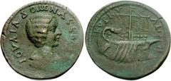 Julia Domna. Augusta, AD 193-217. Æ 26mm (9.18 g, 1h). Corcyra mint. Draped bust right / Galley under sail with six oarsmen right; hortator at stern. Cf. SNG Evelpidis 2032; SNG Copenhagen 264 (same o