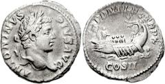 Caracalla. AD 198-217. AR Denarius (3.11 g, 6h). Struck AD 207. Laureate head right / Galley with three oarsmen left, hortator at stern; at prow, figure standing right. RIC IV 98; RSC 443. VF, toned, 