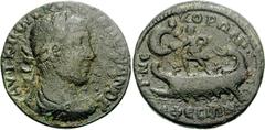 Valerian I. AD 253-260. Æ 30mm (18.50 g, 6h). Ephesus mint. Laureate, draped, and cuirassed bust right / Artemis standing left on quinquereme wearing bow, holding billowing sail; gubernator at stern; 