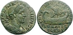 Gallienus. AD 253-268. Æ 25mm (6.74 g, 6h). Smyrna mint. M. Aurelius Sextus, magistrate. Struck circa AD 260-268. Laureate, draped, and cuirassed bust right / Actuaria under sail right, gubernator at 