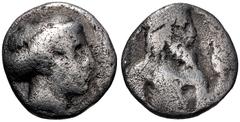 Greek THESSALY, Larissa. Circa 356-320 BC. AR Trihemiobol (10mm, 1.03 g, 6h). Head of the nymph Larissa right / [ΛA], half-length bust of Asklepios right, holding herbs(?). BCD Thessaly II 276 (same d