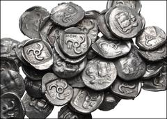 Large Lots GREEK. Asia Minor. Lot of fifty (50) Mithrapata AR Diobols. All coins: DYNASTS of LYCIA, Mithrapata. Circa 390-370 BC. AR Diobol. Facing lion's scalp / Triskeles within incuse square; vario