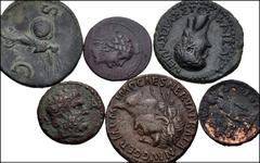 Large Lots MIXED. Oriental Greek to Roman Imperial. Lot of six (6) Æ denominations. Includes: Oriental Greek: CU-NI unit of Agathokles Dikaios // Roman Provincial: Macedon, Thessalonica. Æ 27 of Nero,