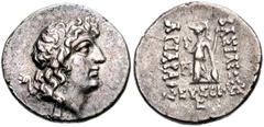 KINGS of CAPPADOCIA. Ariarathes IX Eusebes Philopator. Circa 100-85 BC. AR Drachm (18mm, 4.05 g). Dated RY 5 (96/5 BC). Diademed head right / Athena standing left, holding Nike and resting hand on shi