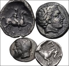 Greek THESSALY. Lot of four (4) AR Fractions. Includes: AR Trihemiobol of Larissa // AR Trihemiobol of Phalanna // AR Hemiobol of Kierion // AR Hemiobol of Perrhaiboi. Average VF, toned, some light po