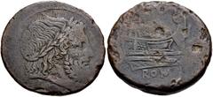 Roman Republican from the Andrew McCabe Collection Anonymous. 211-208 BC (or later). Æ Semis (32mm, 21.78 g, 11h). Mint in Luceria. Laureate head of Saturn right; S (mark of value) horizontally below 