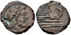 Roman Republican from the Andrew McCabe Collection Anonymous. Circa 91 BC. Æ Semis (21.5mm, 6.21 g, 2h). Contemporary Italian imitation. Uncertain mint. Laureate head of Saturn right; [S] (mark of val