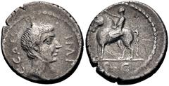 Roman Republican from the Andrew McCabe Collection The Triumvirs. Octavian. April-July 43 BC. AR Denarius (16.5mm, 3.92 g, 6h). Military mint traveling with Octavian in Cisalpine Gaul. Bare head right