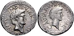 Roman Republican from the Andrew McCabe Collection The Triumvirs. Mark Antony and Octavian. Autumn 41 BC. AR Denarius (18mm, 3.88 g, 6h). Military mint traveling with Antony in Syria(?). Bare head of 