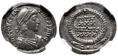 Roman Imperial Constantius II. AD 337-361. AR Heavy Siliqua (21mm, 12h). Tricennalia issue. Constantinople mint, 5th officina. Struck AD 351-355. Pearl-diademed, draped, and cuirassed bust right / VOT