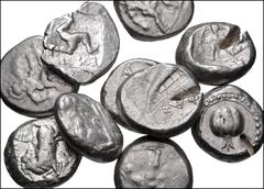 Large Lots GREEK. Asia Minor. Lot of ten (10) AR staters. Includes: A mix of types, all different, from Cilicia, Pamphylia, and Lycia. An interesting lot for the specialist collector and/or dealer. Fi