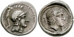 LYCIA, Xanthos. Uncertain dynast. Circa 400 BC. AR Stater (21mm, 8.10 g). Helmeted head of Athena right / Laureate head of Apollo right; diskeles behind. SNG von Aulock 4197; Mørkholm/Neumann 240a. VF