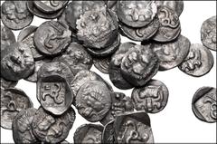 Large Lots GREEK. Asia Minor. Lot of fifty (50) Mithrapata AR Diobols. All coins: DYNASTS of LYCIA, Mithrapata. Circa 390-370 BC. AR Diobol. Facing lion's scalp / Triskeles within incuse square; vario