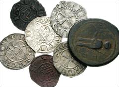 EARLY MEDIEVAL. . Lot of seven Crusader AR and Æ. Antioch. Tancred. Æ Follis. CCS 6 // Bohemund III. AR Denier. CCS 65 (2 coins) // Anonymous Æ fractional Denier. CCS 44 // Jerusalem. Baldwin III. AR 