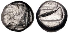 Greek LYCIA, Phaselis. Circa 500-440 BC. AR Stater (18.5mm, 10.90 g, 10h). Prow of galley left in the form of a forepart of a boar / Stern of galley right within incuse square. Heipp-Tamer Series 4, E