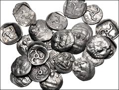 Large Lots GREEK. Asia Minor. Lot of twenty-five (25) Mithrapata AR Diobols. All coins: DYNASTS of LYCIA, Mithrapata. Circa 390-370 BC. AR Diobol. Facing lion's scalp / Triskeles within incuse square;