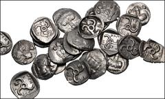 Large Lots GREEK. Asia Minor. Lot of twenty-five (25) better quality Mithrapata AR Diobols. All coins: DYNASTS of LYCIA, Mithrapata. Circa 390-370 BC. AR Diobol. Facing lion's scalp / Triskeles within