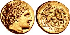Greek KINGS of MACEDON. Philip III Arrhidaios. 323-317 BC. AV Stater (18mm, 8.59 g, 5h). In the types of Philip II. Lampsakos mint. Struck under Leonnatos, Arrhidaios, or Antigonos I Monophthalmos. He