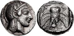 Greek ATTICA, Athens. Circa 469/5-460 BC. AR Dekadrachm (31.5mm, 43.38 g, 3h). Head of Athena right, with frontal eye, wearing single-pendant earring, necklace with pendants, and crested Attic helmet 