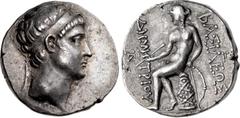 Greek SELEUKID EMPIRE. Demetrios II Nikator. First reign, 146-138 BC. AR Tetradrachm (24mm, 16.83 g, 4h). Susa mint. Struck 145-144 BC. Diademed head right / BAΣIΛEΩΣ ΔHMH-TPIOY, Apollo Delphios seate