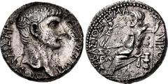 Roman Provincial SELEUCIS and PIERIA, Antioch. Claudius. AD 41-54. AR Tetradrachm (25mm, 14.42 g, 12h). TI[BERI]OΣ KΛAVΔ-IO[Σ] KAIΣAP, bare head right / ΣEΒAΣTOΣ ΓEPMA-NIKOΣ, Zeus Nicephorus enthroned