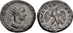 Roman Provincial SELEUCIS and PIERIA, Antioch. Volusian. AD 251-253. BI Tetradrachm (25mm, 11.15 g, 6h). Hybrid of the 4th and 2nd officinae. AVTOK K Γ AΦIN ΓAΛ OVЄNΔ OVOΛOVCIANOC (sic) CЄB, radiate a