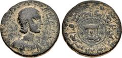 Roman Provincial PHOENICIA, Sidon. Julia Paula. Augusta, AD 219-220. Æ (30mm, 19.82 g, 6h). I[VL]IA PA-[V]LA AVG, draped bust right, wearing stephane / Carriage of Astarte flanked by crescent and star