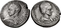 Roman Provincial MESOPOTAMIA, Edessa. Elagabalus, with Plautilla. AD 218-222. AR Tetradrachm (24mm, 13.31 g, 6h). AVT K M AV CЄ ANTωNЄINOC CЄ, laureate and cuirassed bust of Elagabalus left, with larg