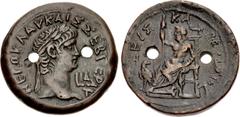 Roman Provincial EGYPT, Alexandria. Nero. AD 54-68. Æ Drachm (38mm, 36.04 g, 12h). Dated RY 14 (AD 67/8). NEPΩ KΛAV KAIΣ ΣEB ΓEP AV, laureate head right; L I∆ (date) below chin / ΖΕΥΣ ΚΑΠΕΤ[ΩΛΙΟΣ], Ze