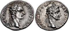 Roman Imperial Gaius (Caligula), with Divus Augustus. AD 37-41. AR Denarius (18.5mm, 3.76 g, 8h). Lugdunum (Lyon) mint. 2nd emission, AD 37-38. C • CΛESΛR • ΛVG • GERM • P • M • TR • POT, laureate hea