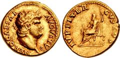 Roman Imperial Nero. AD 54-68. AV Aureus (19mm, 7.21 g, 9h). Rome mint. Struck circa AD 64-65. NERO CAESAR AVGVSTVS, laureate head right / IVPPITER CVSTOS, Jupiter, bare to waist, with cloak around lo