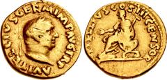 Roman Imperial Vitellius. AD 69. AV Aureus (18.5mm, 6.96 g, 6h). Rome mint. Struck circa late April–20 December AD 69. Λ VITELLIVS GERM IMP ΛVG TR P, laureate head right / L VITELLIVS COS III CENSOR, 